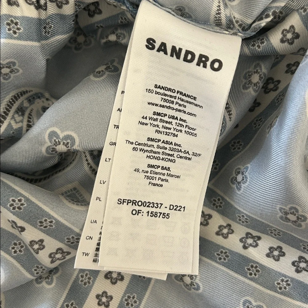 Sandro Blue Paisley Long Sleeve Collared Chloe Silk Mini Dress **Size 40/US 8** - Picture 10 of 12